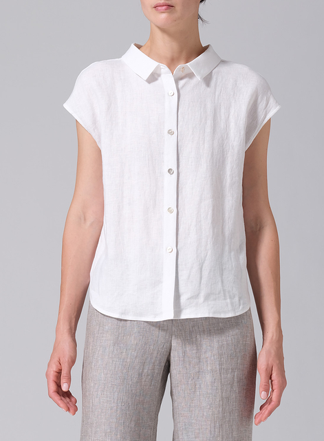 Linen Collared Neckline Cap Sleeves Top