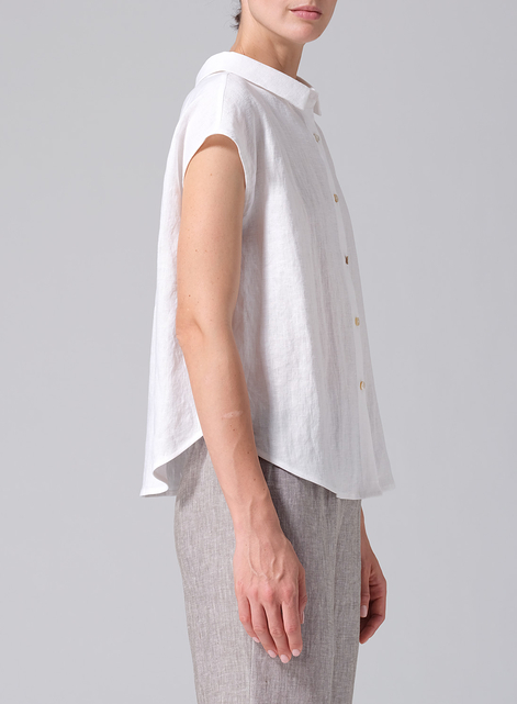 Linen Collared Neckline Cap Sleeves Top