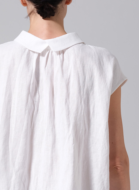 Linen Collared Neckline Cap Sleeves Top