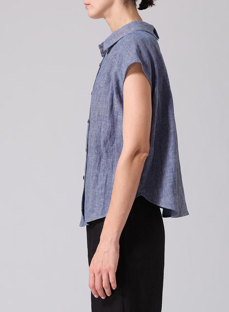 Linen Collared Neckline Cap Sleeves Top