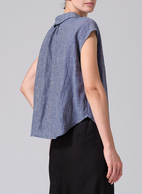Linen Collared Neckline Cap Sleeves Top