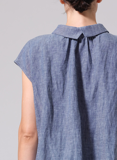Linen Collared Neckline Cap Sleeves Top