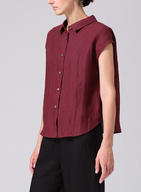 Linen Collared Neckline Cap Sleeves Top