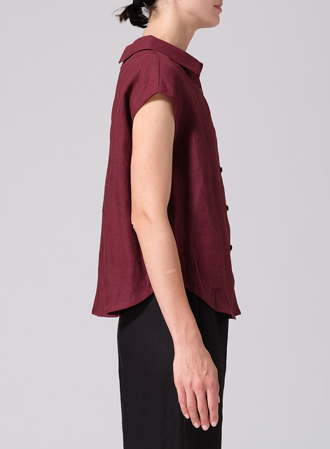 Linen Collared Neckline Cap Sleeves Top