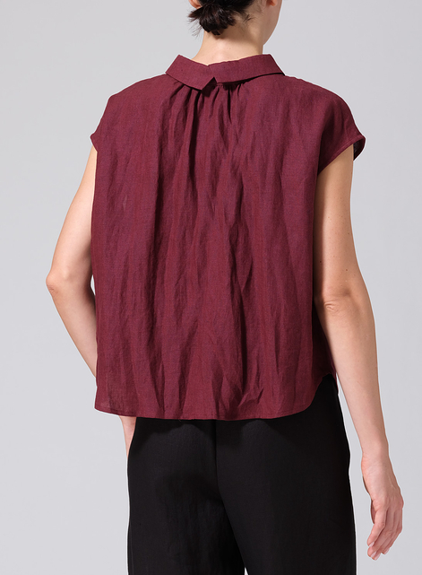 Linen Collared Neckline Cap Sleeves Top