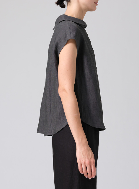 Linen Collared Neckline Cap Sleeves Top
