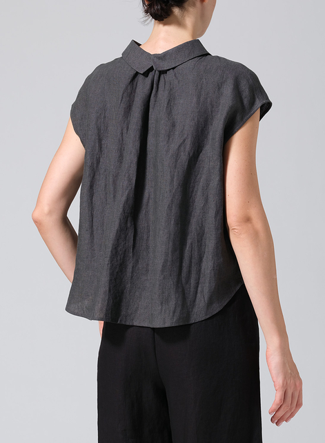 Linen Collared Neckline Cap Sleeves Top