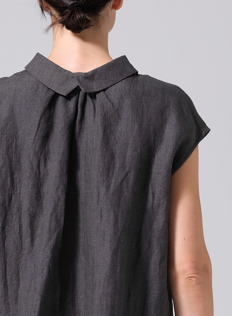 Linen Collared Neckline Cap Sleeves Top