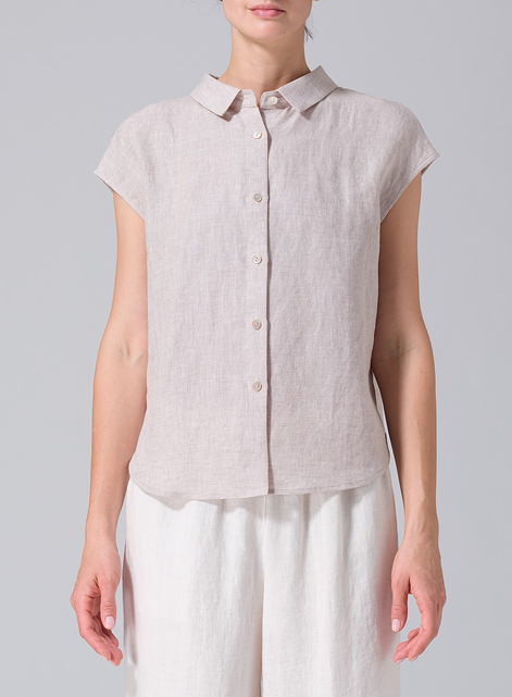 Linen Collared Neckline Cap Sleeves Top