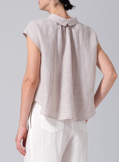 Linen Collared Neckline Cap Sleeves Top