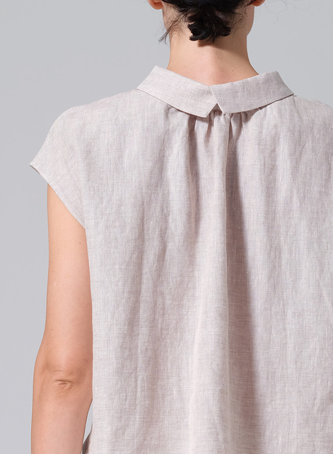 Linen Collared Neckline Cap Sleeves Top