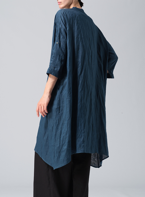 Linen Roll Sleeve Deep V-neck Tunic