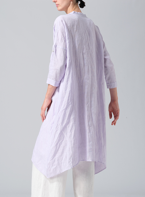 Linen Roll Sleeve Deep V-neck Tunic