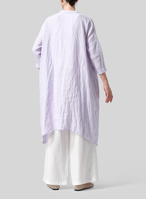 Linen Roll Sleeve Deep V-neck Tunic