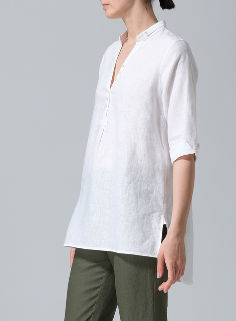 Linen V-Neck Three-quarter Sleeves Shirt