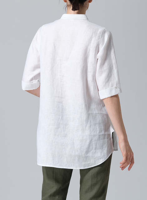 Linen V-Neck Three-quarter Sleeves Shirt