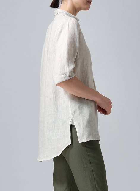 Linen V-Neck Three-quarter Sleeves Shirt