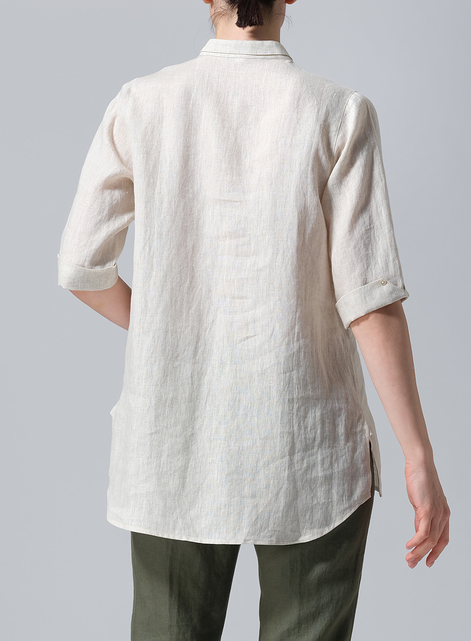 Linen V-Neck Three-quarter Sleeves Shirt