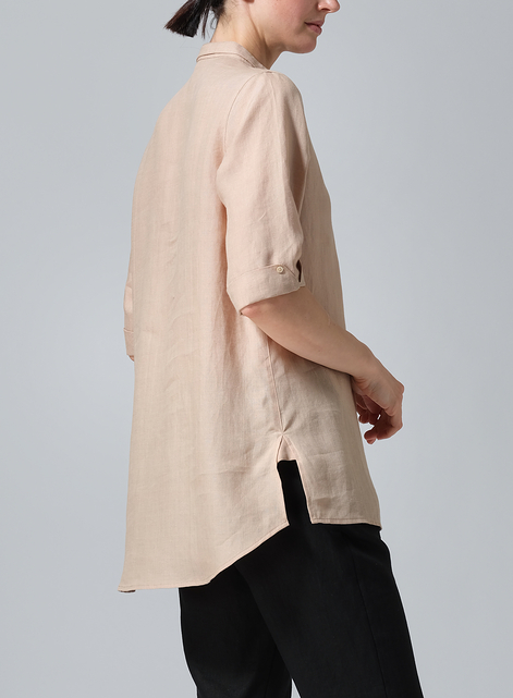 Linen V-Neck Three-quarter Sleeves Shirt