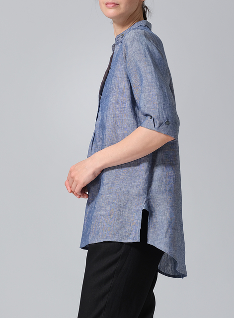 Linen V-Neck Three-quarter Sleeves Shirt