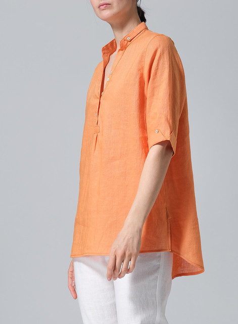 Linen V-Neck Three-quarter Sleeves Shirt