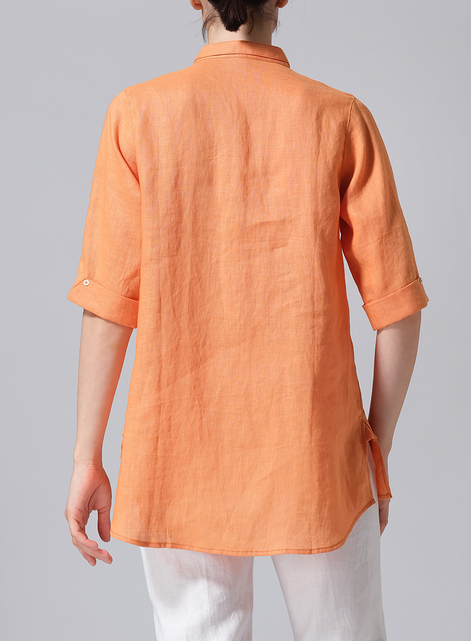 Linen V-Neck Three-quarter Sleeves Shirt