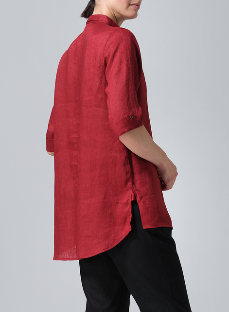 Linen V-Neck Three-quarter Sleeves Shirt
