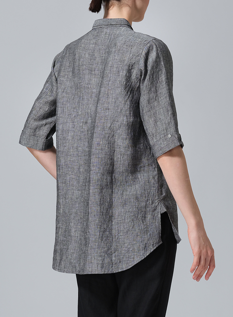Linen V-Neck Three-quarter Sleeves Shirt