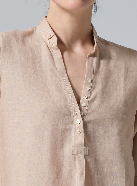 Linen V-Neck Three-quarter Sleeves Shirt