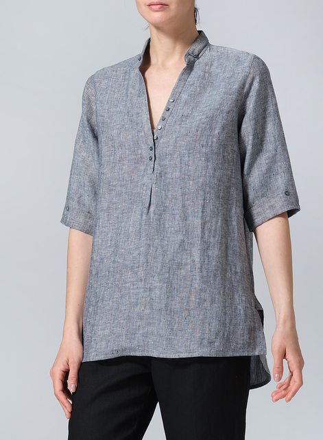 Linen V-Neck Three-quarter Sleeves Shirt