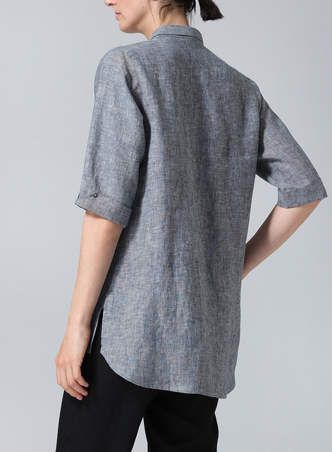 Linen V-Neck Three-quarter Sleeves Shirt