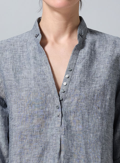 Linen V-Neck Three-quarter Sleeves Shirt