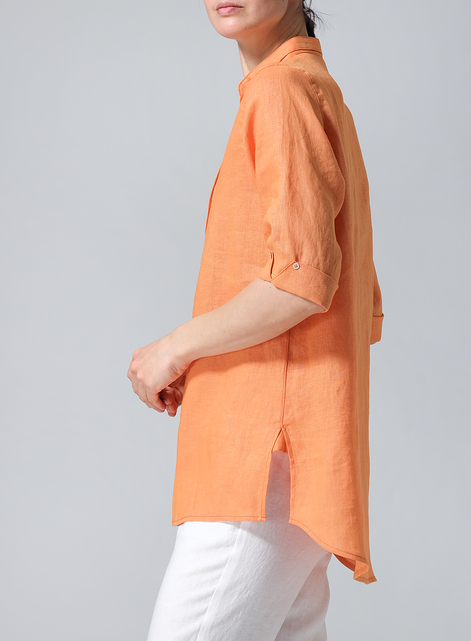 Linen V-Neck Three-quarter Sleeves Shirt