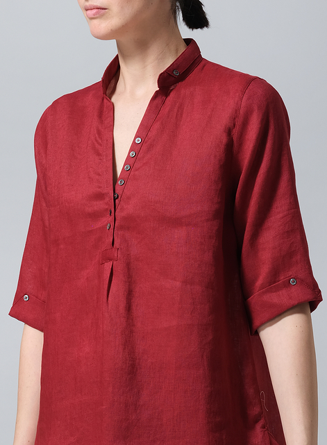 Linen V-Neck Three-quarter Sleeves Shirt