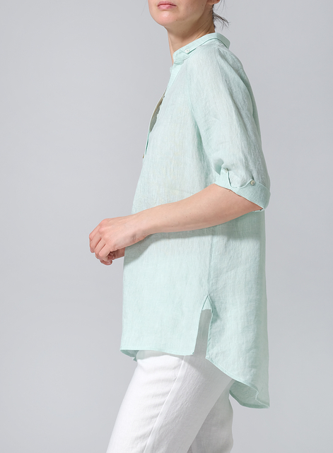 Linen V-Neck Three-quarter Sleeves Shirt