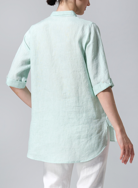 Linen V-Neck Three-quarter Sleeves Shirt