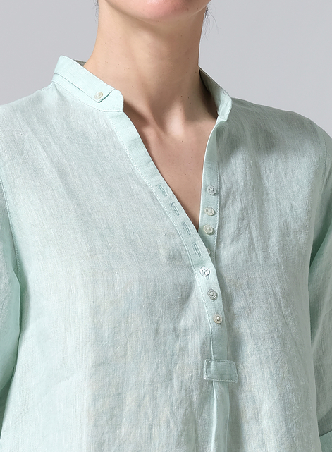 Linen V-Neck Three-quarter Sleeves Shirt