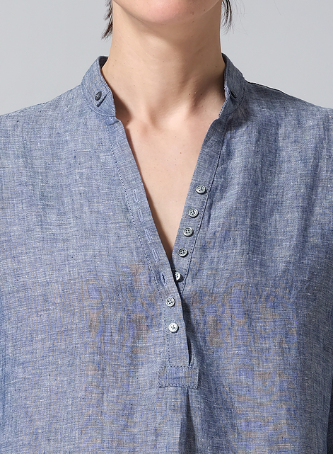 Linen V-Neck Three-quarter Sleeves Shirt