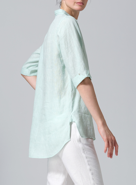 Linen V-Neck Three-quarter Sleeves Shirt