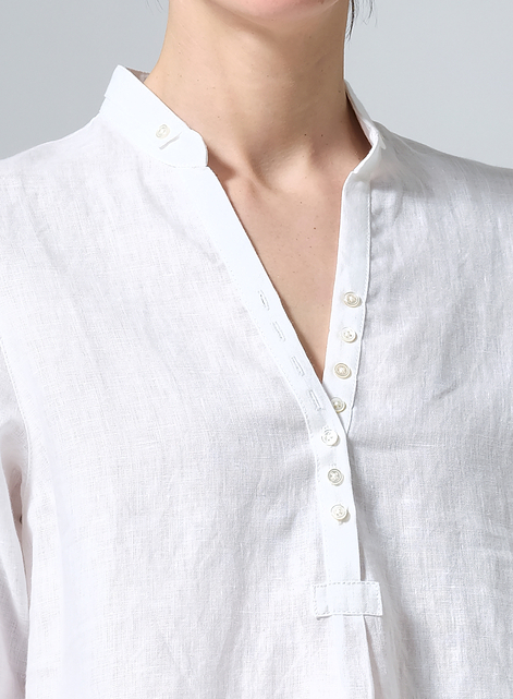 Linen V-Neck Three-quarter Sleeves Shirt