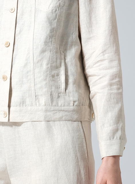 Linen Button Front Cropped Jacket