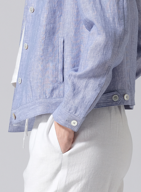 Linen Button Front Cropped Jacket