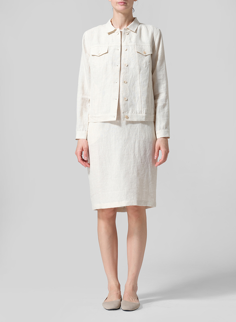 Linen Button Front Cropped Jacket