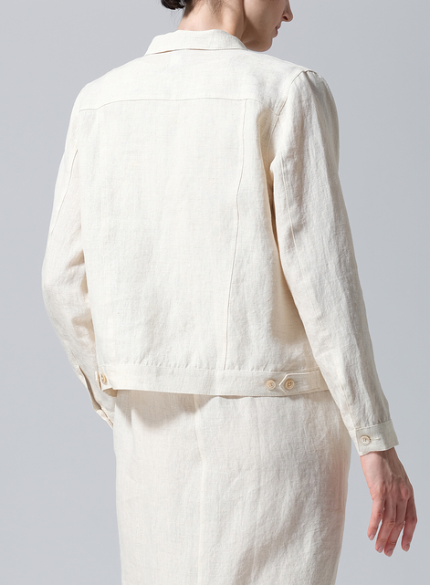Linen Button Front Cropped Jacket