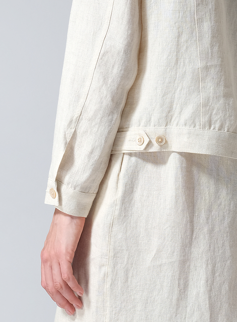Linen Button Front Cropped Jacket