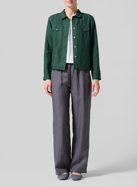 Linen Button Front Cropped Jacket