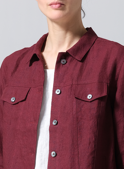 Linen Button Front Cropped Jacket