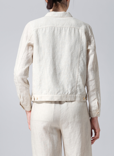Linen Button Front Cropped Jacket