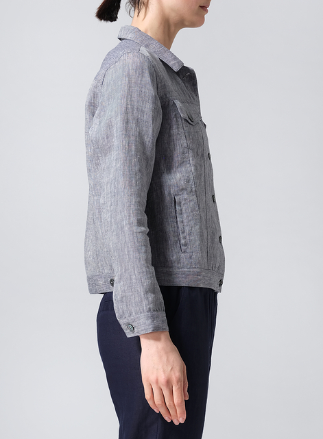 Linen Button Front Cropped Jacket