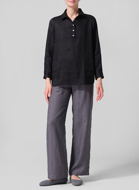  Linen Lapel Long Sleeve Comfort Shirt